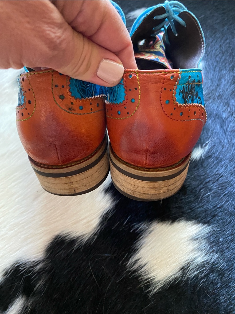 Paisley Leather Brogue Oxfords - Boho Artisan Wingtip - Women's Sz 11 US 42 EU - Picture 5 of 15